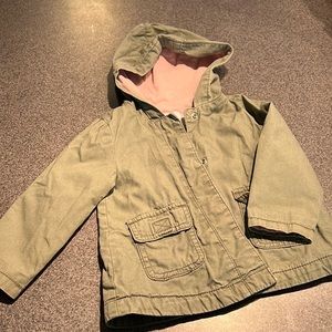 Kids old navy light jacket, olive green outside with pink liner
